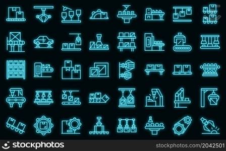 Serial production icons set outline vector. Industrial batch. Mass machinery. Serial production icons set vector neon