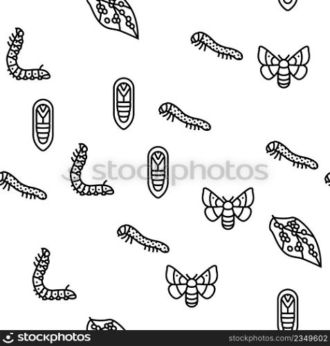 Sericulture Production Business Vector Seamless Pattern Thin Line Illustration. Sericulture Production Business Vector Seamless Pattern