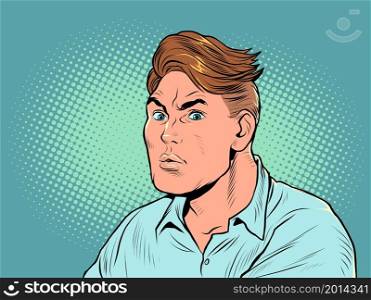 serious concerned man, portrait face head. Emotional difficulties and problems. Pop Art Retro Vector Illustration Kitf Vintage 50s 60s Style. serious concerned man, portrait face head. Emotional difficulties and problems