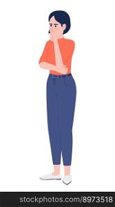Serious woman thinking about problem semi flat color vector character. Editable figure. Full body person on white. Simple cartoon style illustration for web graphic design and animation. Serious woman thinking about problem semi flat color vector character