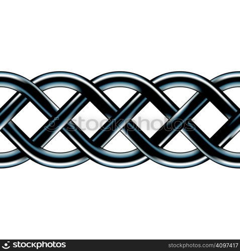 Serpentine celtic pattern in stainless steel texture. Functional as a border, design element, or background since the image is a seamless vector.