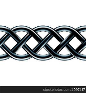 Serpentine celtic pattern in stainless steel texture. Functional as a border, design element, or background since the image is a seamless vector.