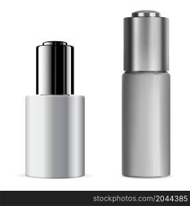 Serum essence bottle. Luxury silver collagen vial. Professional cosmetic dropper container? Illustration, isolated onwhite background. Serum essence bottle. Luxury silver collagen vial