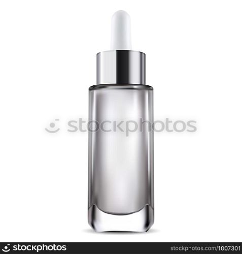 Serum Product. Cosmetic Drop Bottle 3d Template for beauty Oil, Liquid. Facial Health Moisturizing Packaging Advertising Design. Collagen Acid, Essence or Lotion Dropper Vial Mock Up Isolated on White. Serum Product. Cosmetic Drop Bottle Template. 3d