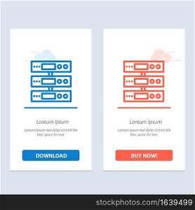 Server, Data, Storage, Cloud, Files  Blue and Red Download and Buy Now web Widget Card Template