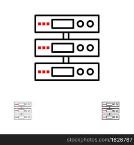 Server, Data, Storage, Cloud, Files Bold and thin black line icon set