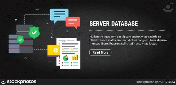 Server database concept. Internet banner with icons in vector. Web banner for business, finance, strategy, investment, technology and planning.