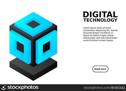 Server. Digital space. Data storage. Data center. Big Date. Conceptual illustration, data flow. Isometric vector illustration.