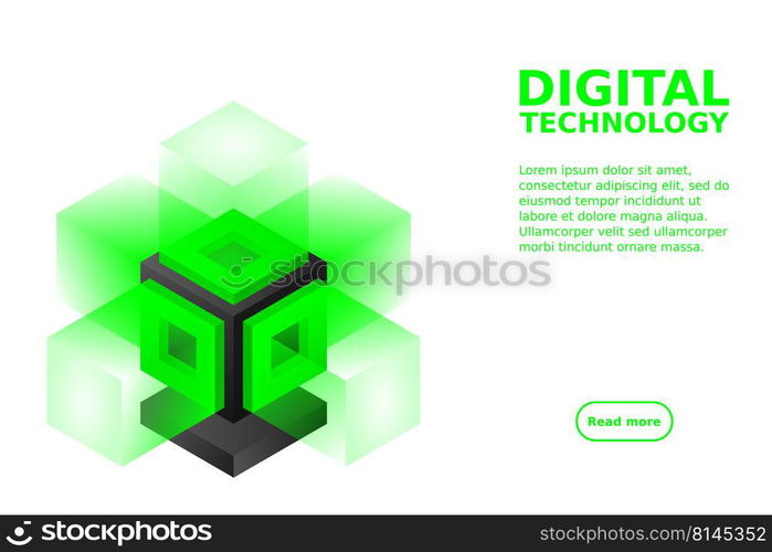 Server. Digital space. Data storage. Data center. Big Date. Conceptual illustration, data flow. Isometric vector illustration.