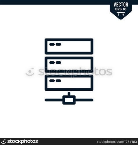 Server icon collection in outlined or line art style, editable stroke vector