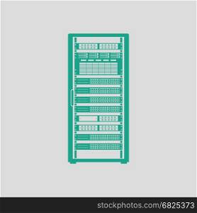 Server rack icon. Gray background with green. Vector illustration.