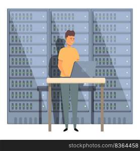 Server room administrator icon cartoon vector. Datacenter network. Hosting worker. Server room administrator icon cartoon vector. Datacenter network