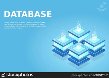 Server room isometric, Cloud storage data, Data center, Big data processing and computing technology. Vector illustration
