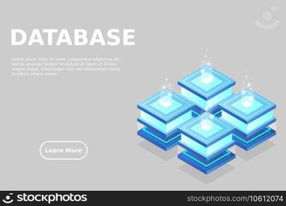 Server room isometric, Cloud storage data, Data center, Big data processing and computing technology. Vector illustration