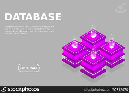 Server room isometric, Cloud storage data, Data center, Big data processing and computing technology. Vector illustration