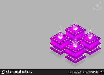 Server room isometric, Cloud storage data, Data center, Big data processing and computing technology. Vector illustration