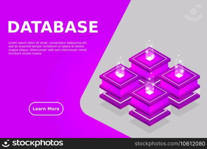 Server room isometric, Cloud storage data, Data center, Big data processing and computing technology. Vector illustration