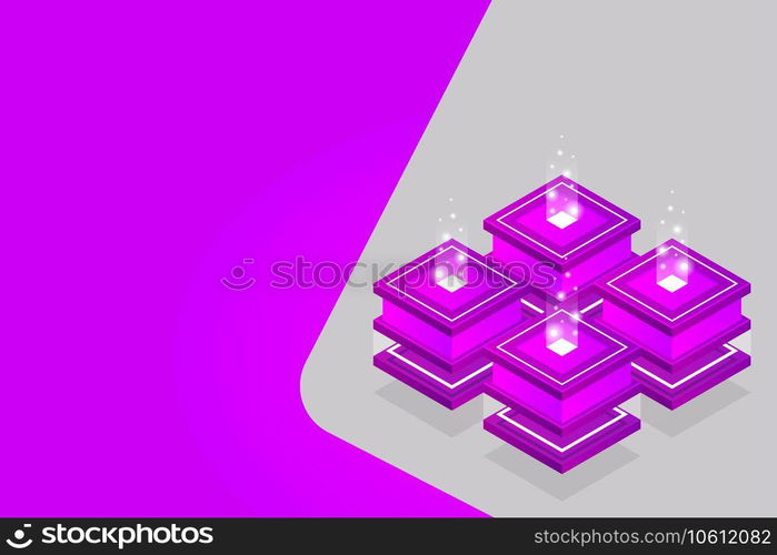 Server room isometric, Cloud storage data, Data center, Big data processing and computing technology. Vector illustration
