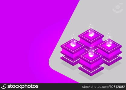 Server room isometric, Cloud storage data, Data center, Big data processing and computing technology. Vector illustration