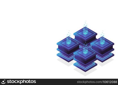 Server room isometric, Cloud storage data, Data center, Big data processing and computing technology. Vector illustration