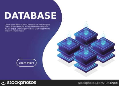 Server room isometric, Cloud storage data, Data center, Big data processing and computing technology. Vector illustration