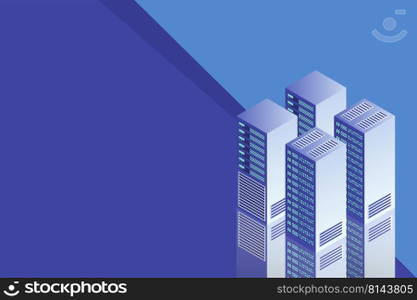 Server room isometric, Cloud storage data, Data center, Big data processing and computing technology. Vector illustration