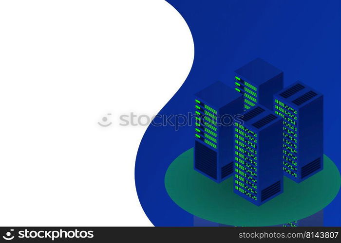 Server room isometric, Cloud storage data, Data center, Big data processing and computing technology. Vector illustration
