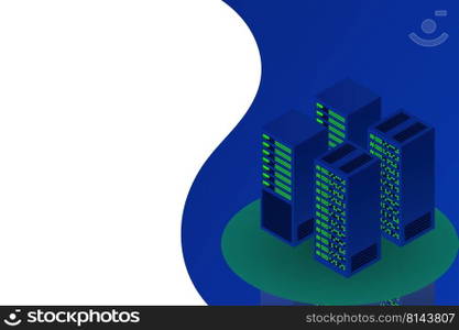 Server room isometric, Cloud storage data, Data center, Big data processing and computing technology. Vector illustration
