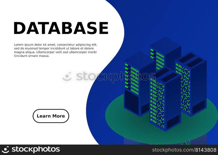 Server room isometric, Cloud storage data, Data center, Big data processing and computing technology. Vector illustration