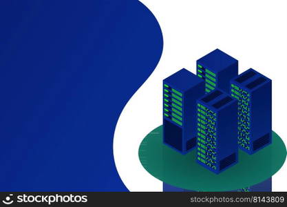 Server room isometric, Cloud storage data, Data center, Big data processing and computing technology. Vector illustration