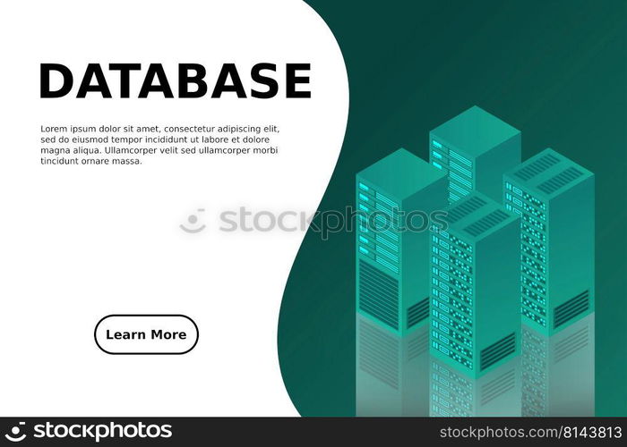 Server room isometric, Cloud storage data, Data center, Big data processing and computing technology. Vector illustration