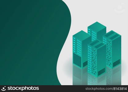 Server room isometric, Cloud storage data, Data center, Big data processing and computing technology. Vector illustration