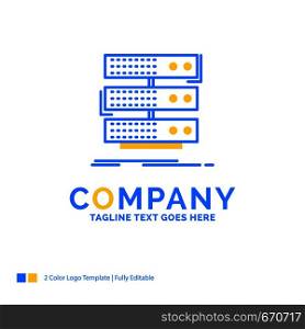 server, storage, rack, database, data Blue Yellow Business Logo template. Creative Design Template Place for Tagline.