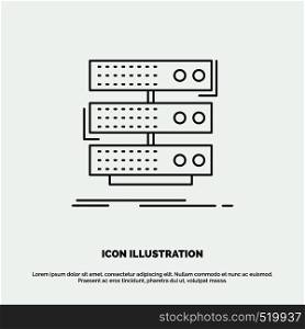 server, storage, rack, database, data Icon. Line vector gray symbol for UI and UX, website or mobile application. Vector EPS10 Abstract Template background