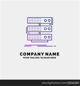 server, storage, rack, database, data Purple Business Logo Template. Place for Tagline. Vector EPS10 Abstract Template background