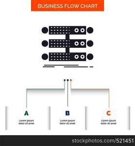 server, structure, rack, database, data Business Flow Chart Design with 3 Steps. Glyph Icon For Presentation Background Template Place for text.. Vector EPS10 Abstract Template background