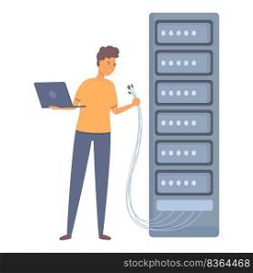 Server system administrator icon cartoon vector. Computer engineer. Network room. Server system administrator icon cartoon vector. Computer engineer