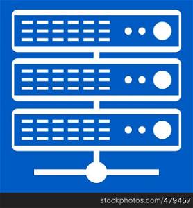 Servers icon white isolated on blue background vector illustration. Servers icon white