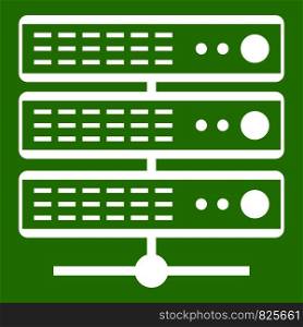 Servers icon white isolated on green background. Vector illustration. Servers icon green