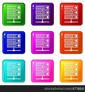 Servers icons of 9 color set isolated vector illustration. Servers icons 9 set