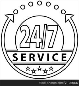 Service 24/7 Icon Vector Art Illustration