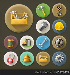 Service and repair, long shadow icon set