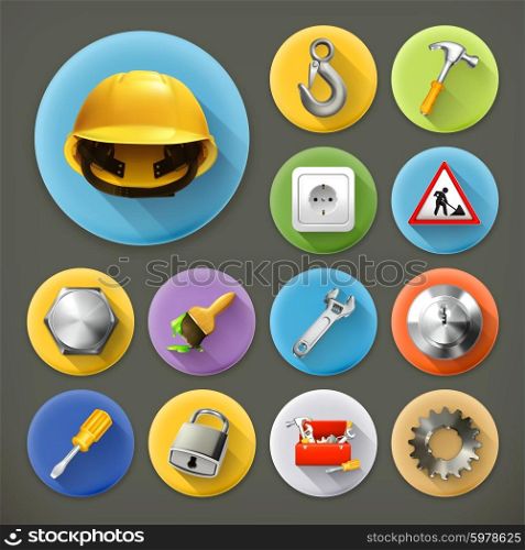Service and repair, long shadow icon set