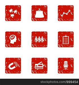 Service certificate icons set. Grunge set of 9 service certificate vector icons for web isolated on white background. Service certificate icons set, grunge style