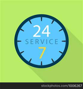 Service clock icon. Flat illustration of service clock vector icon for web. Service clock icon, flat style