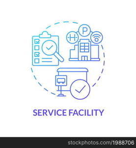 Service facility blue gradient concept icon. Monitoring production process of goods. Operations managment abstract idea thin line illustration. Vector isolated outline color drawing. Service facility blue gradient concept icon