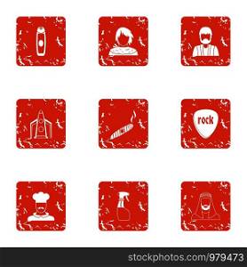 Service gang icons set. Grunge set of 9 service gang vector icons for web isolated on white background. Service gang icons set, grunge style
