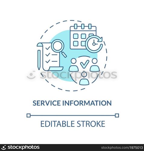 Service information blue concept icon. Monitoring production of goods. Operations management abstract idea thin line illustration. Vector isolated outline color drawing. Editable stroke. Service information blue concept icon