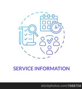 Service information blue gradient concept icon. Monitoring production of goods. Manufacture control. Operations management abstract idea thin line illustration. Vector isolated outline color drawing. Service information blue gradient concept icon
