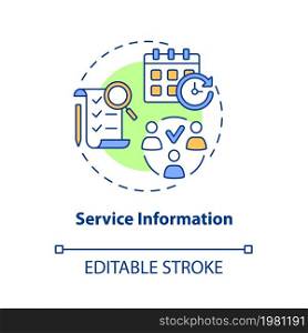 Service information concept icon. Monitoring production of goods. Operations management abstract idea thin line illustration. Vector isolated outline color drawing. Editable stroke. Service information concept icon